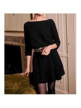 Sézane Black Auberie Dress, Robe Auberie Noir.  US 6, FR 38.  NWT